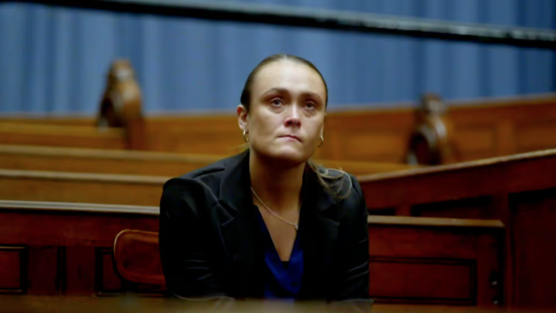 Sophie, the defendant, looking pensive before the verdict in "The Jury: Murder Trial"