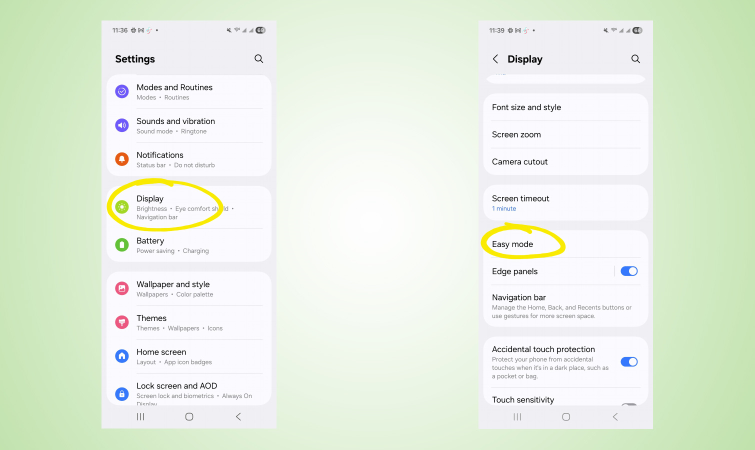 צילומי מסך של Samsung Galaxy Mode Easy.