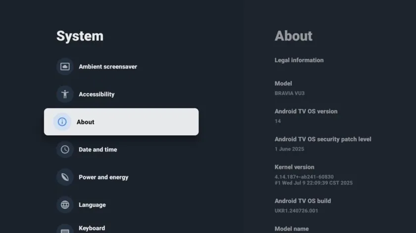 אנדרואיד טלוויזיה 14 ב- Sony Google TV