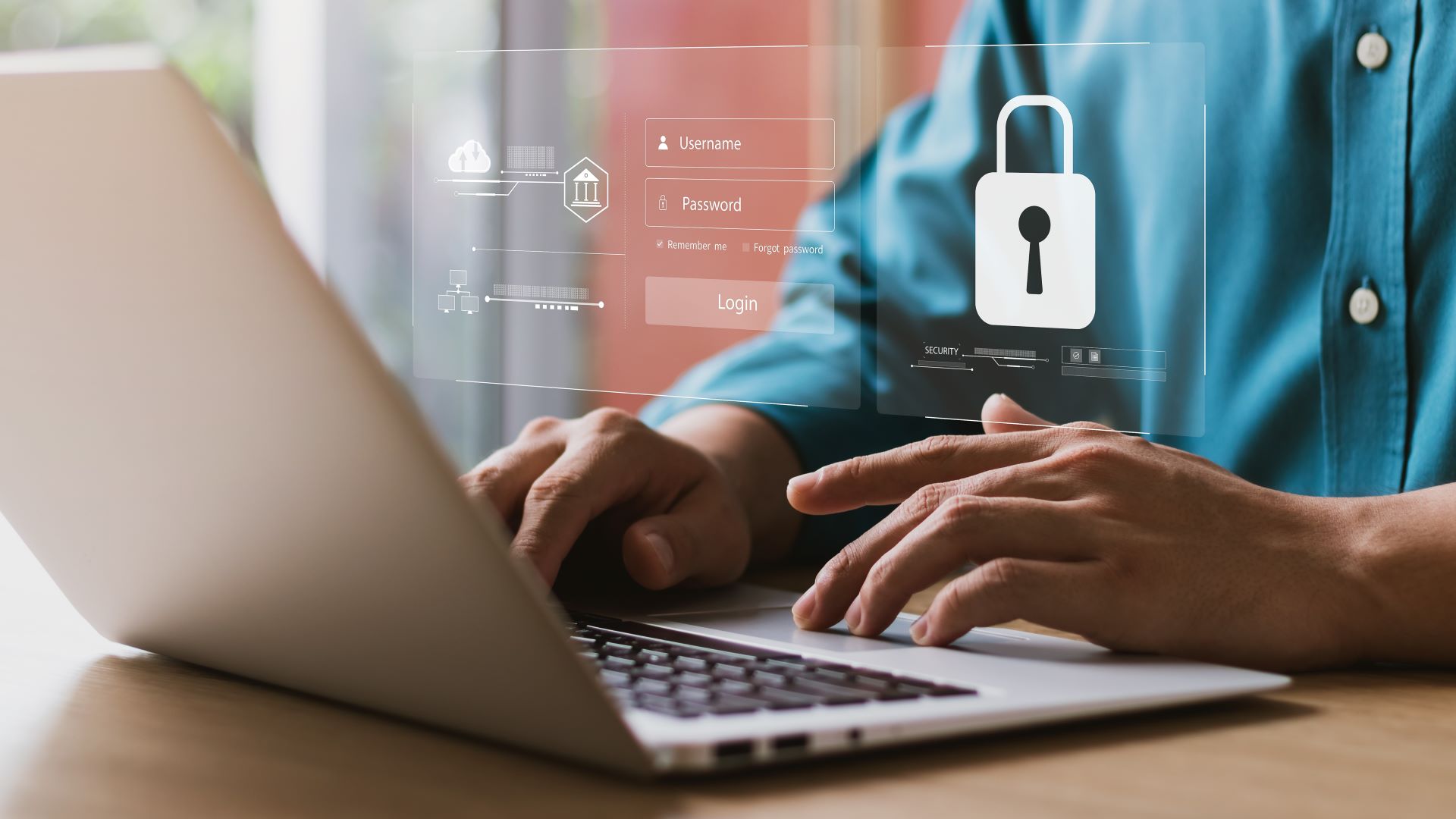 תמונת מושג של גבר המזין את פרטי הכניסה שלו למחשב נייד