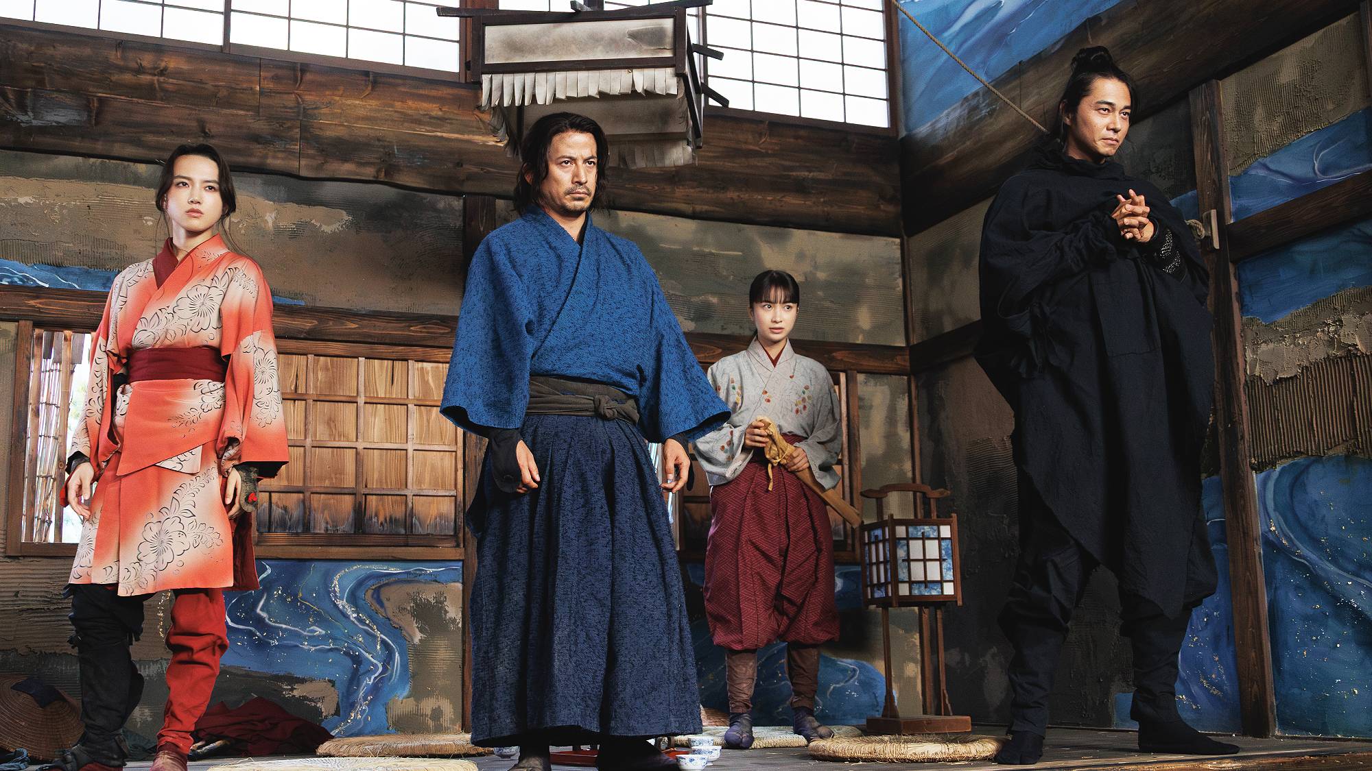 Kaya Kiyohara, Junichi Okada, Yumia Fujisaki, and Masahiro Higashide in & quot; האחרון Samurai Stand & quot; בנטפליקס