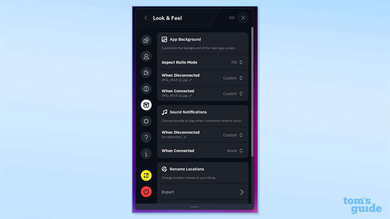 צילום מסך של Windscribe VPN Look & amp; amp; הרגיש הגדרות