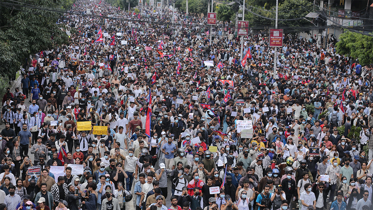 Large crowds of protestors in Nepal demonstrate against the government and its social media ban.