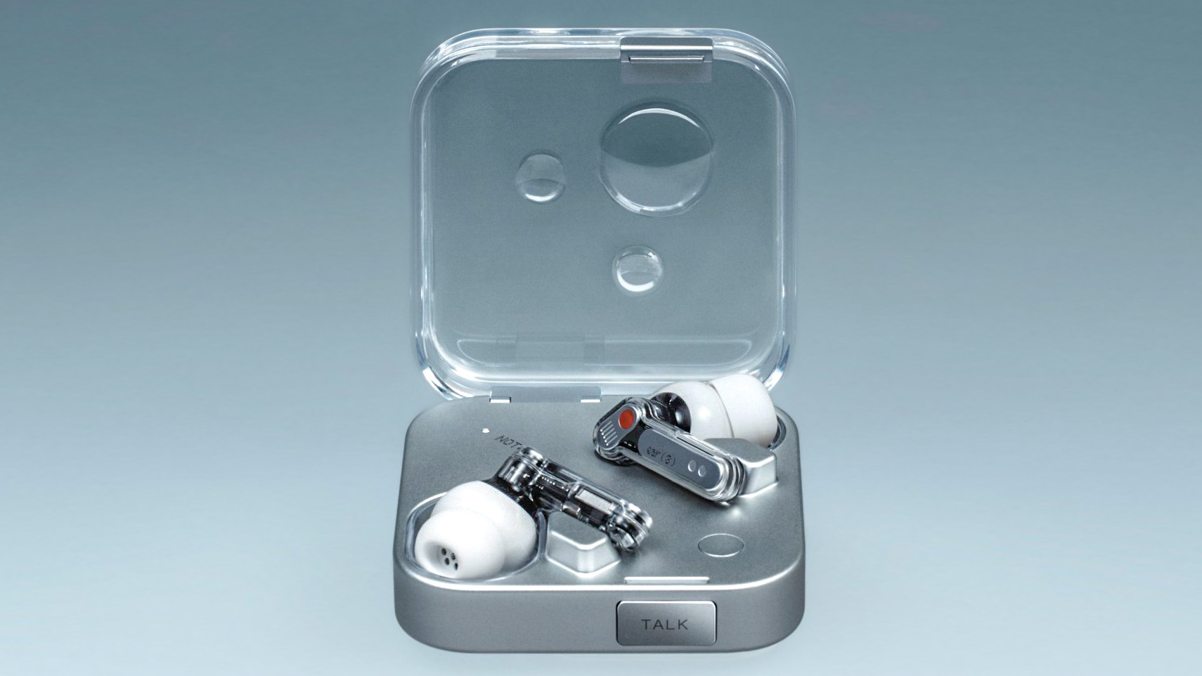 Nothing Ear 3 earbuds in metal charging case