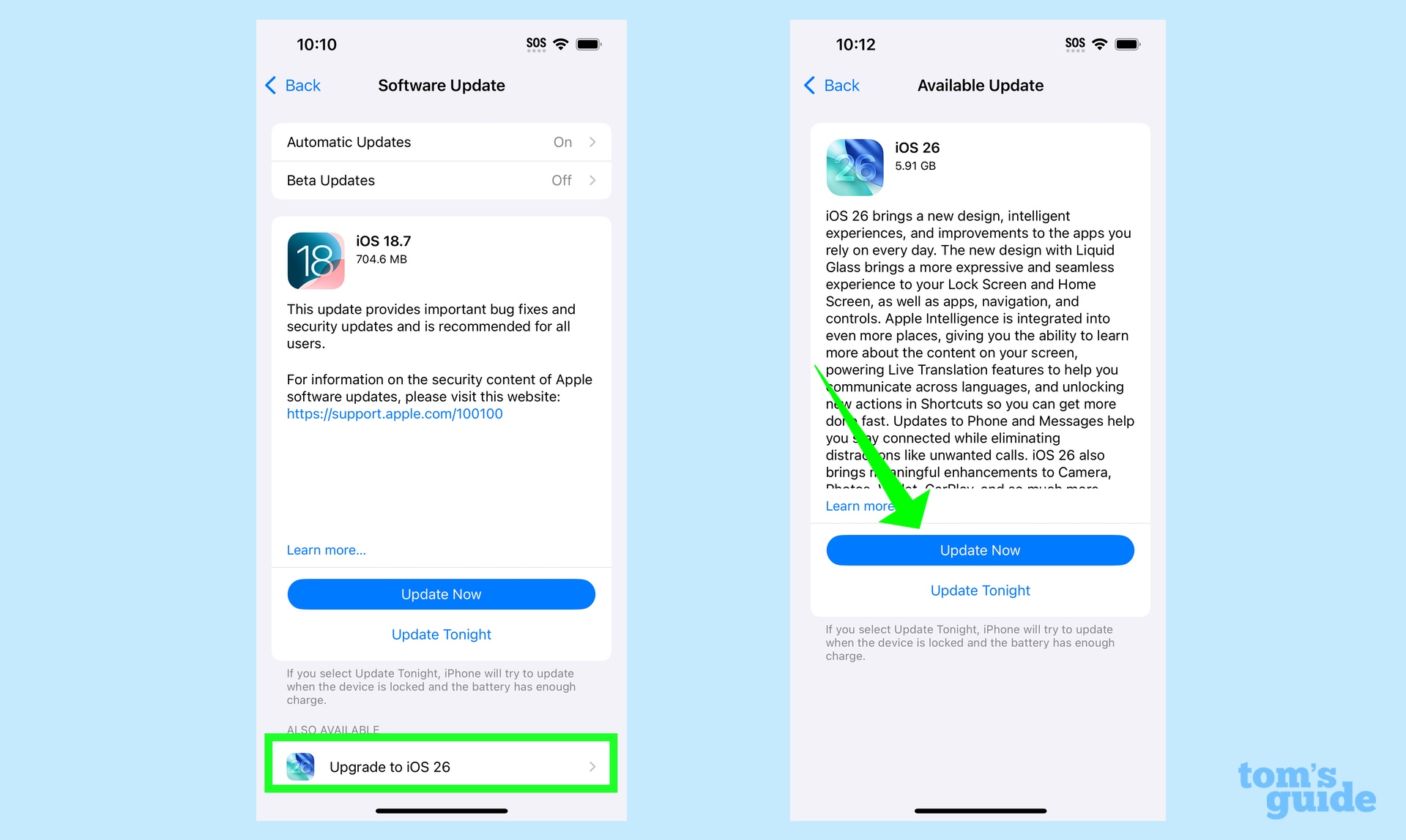 בחר iOS 26 עדכון והורדה