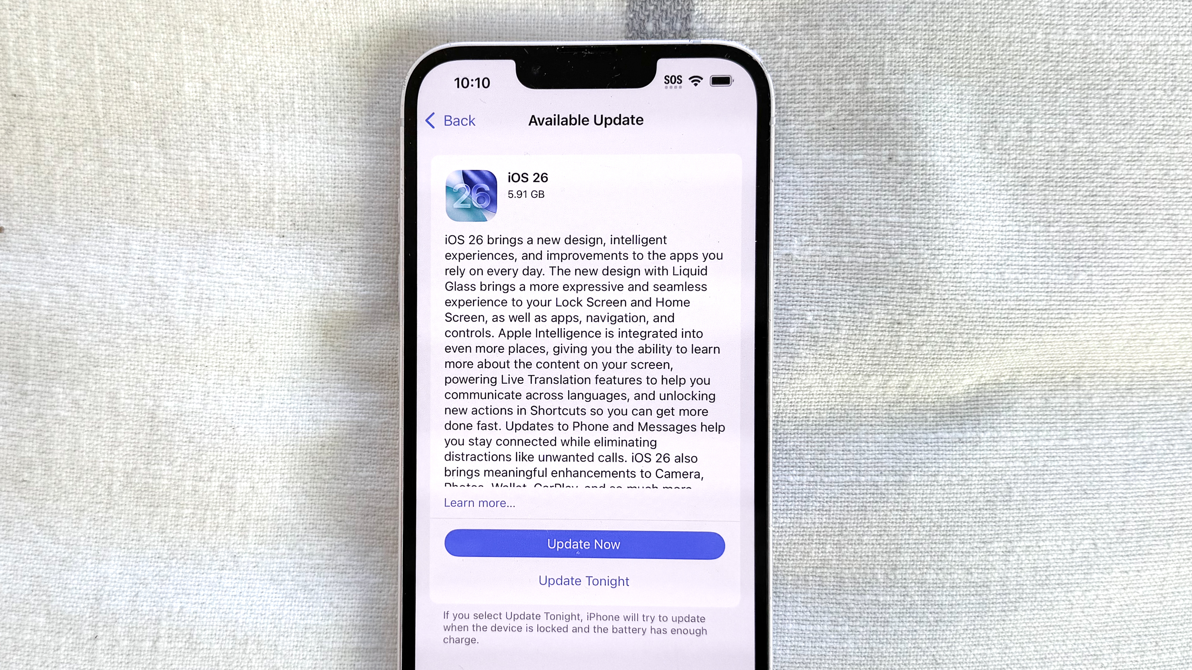 מסך עדכון iOS 26