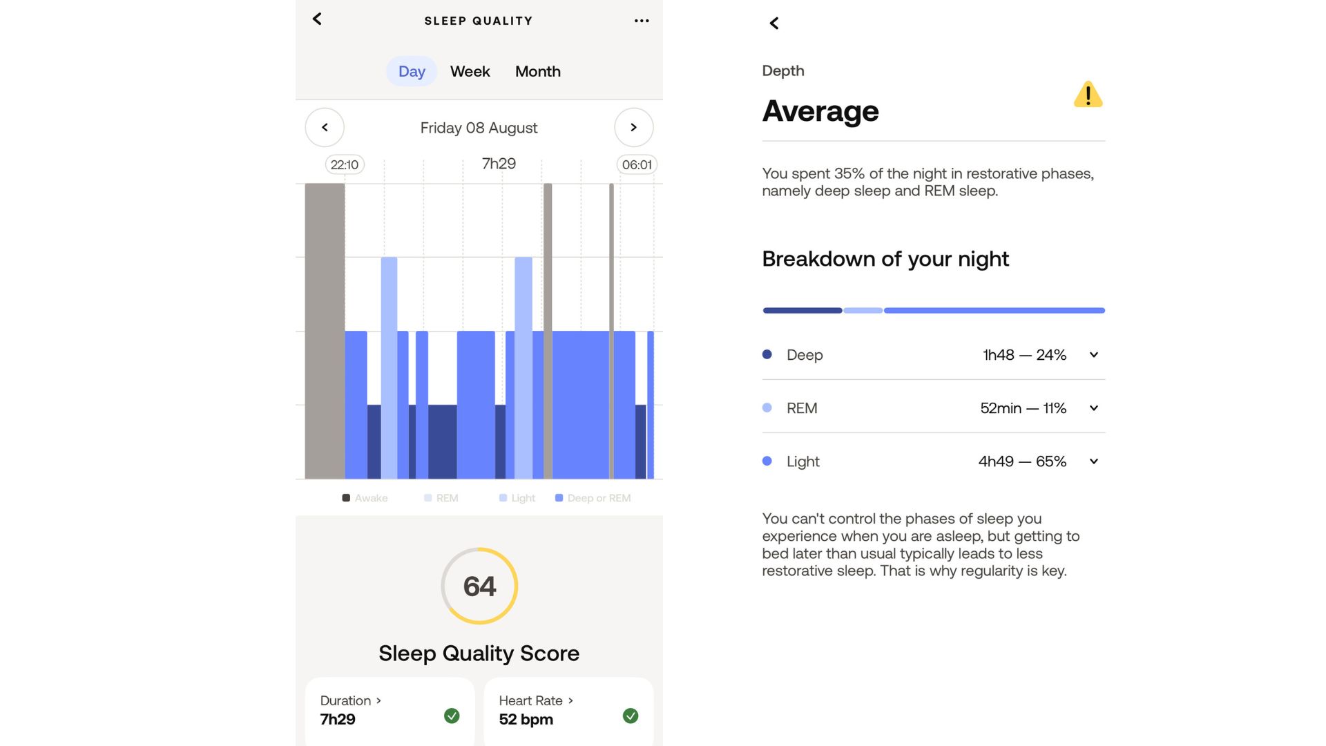 ציוני שינה ונתונים באפליקציית Withings