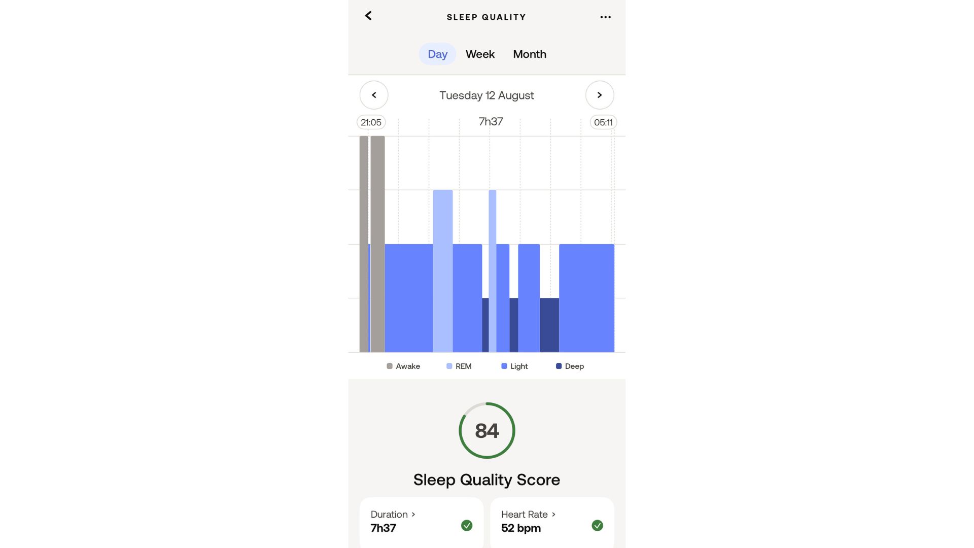 ציוני שינה ונתונים באפליקציית Withings
