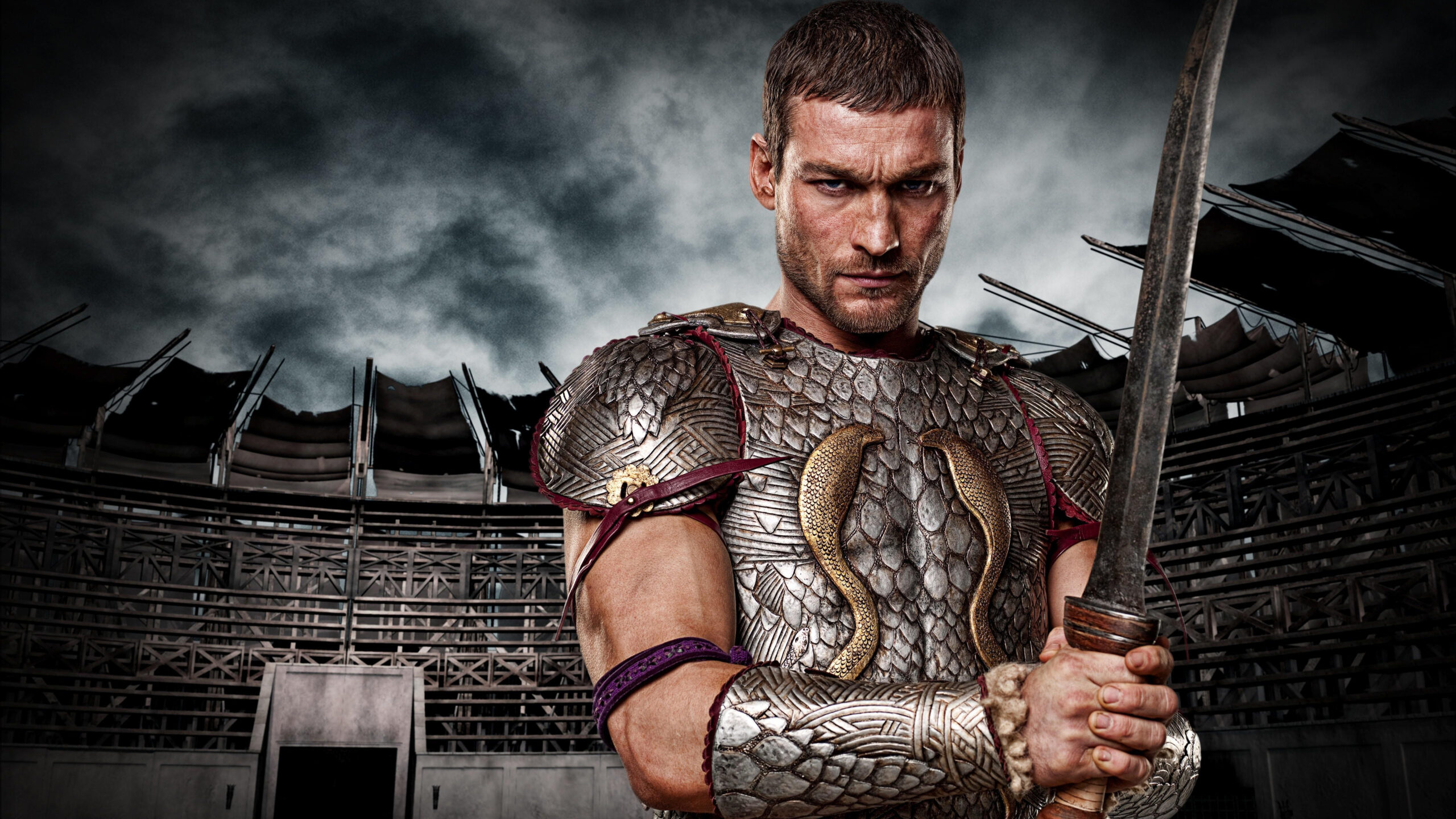 Andy Whitfield brandishes a sword in a promotional still for Starz drama "Spartacus: Blood and Sand"