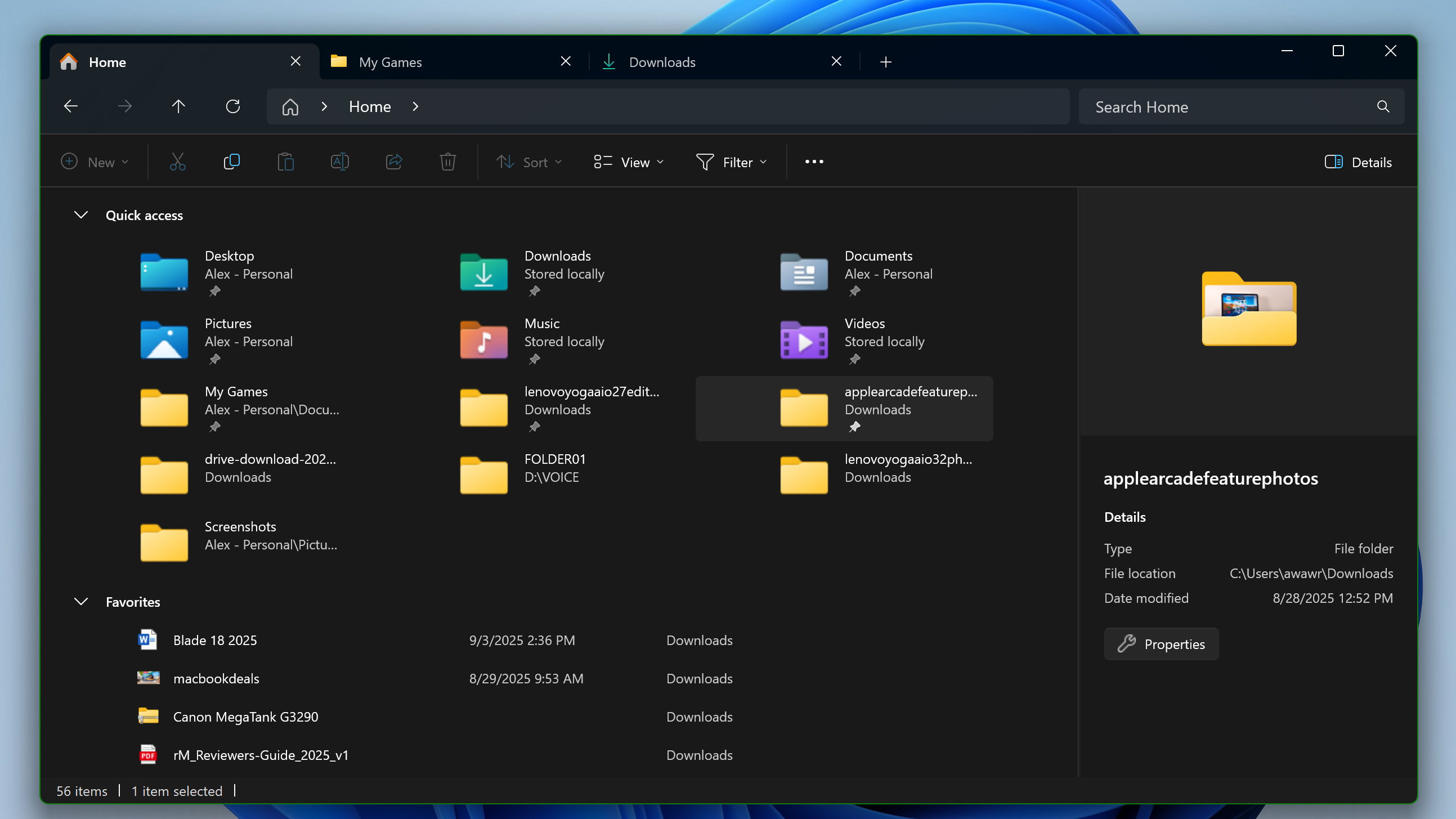 מנהל קבצים של Windows 11 פתוח הפתיחה המועדפים