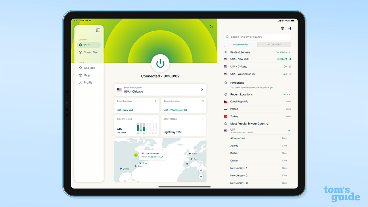 צילום מסך של ExpressVPN IPAD בעיצוב מחדש
