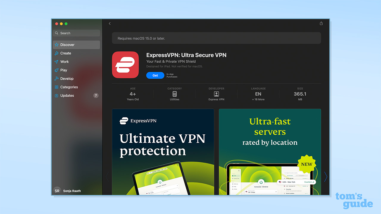 צילום מסך של אפליקציית Mac ExpressVPN ב- Apple App Store
