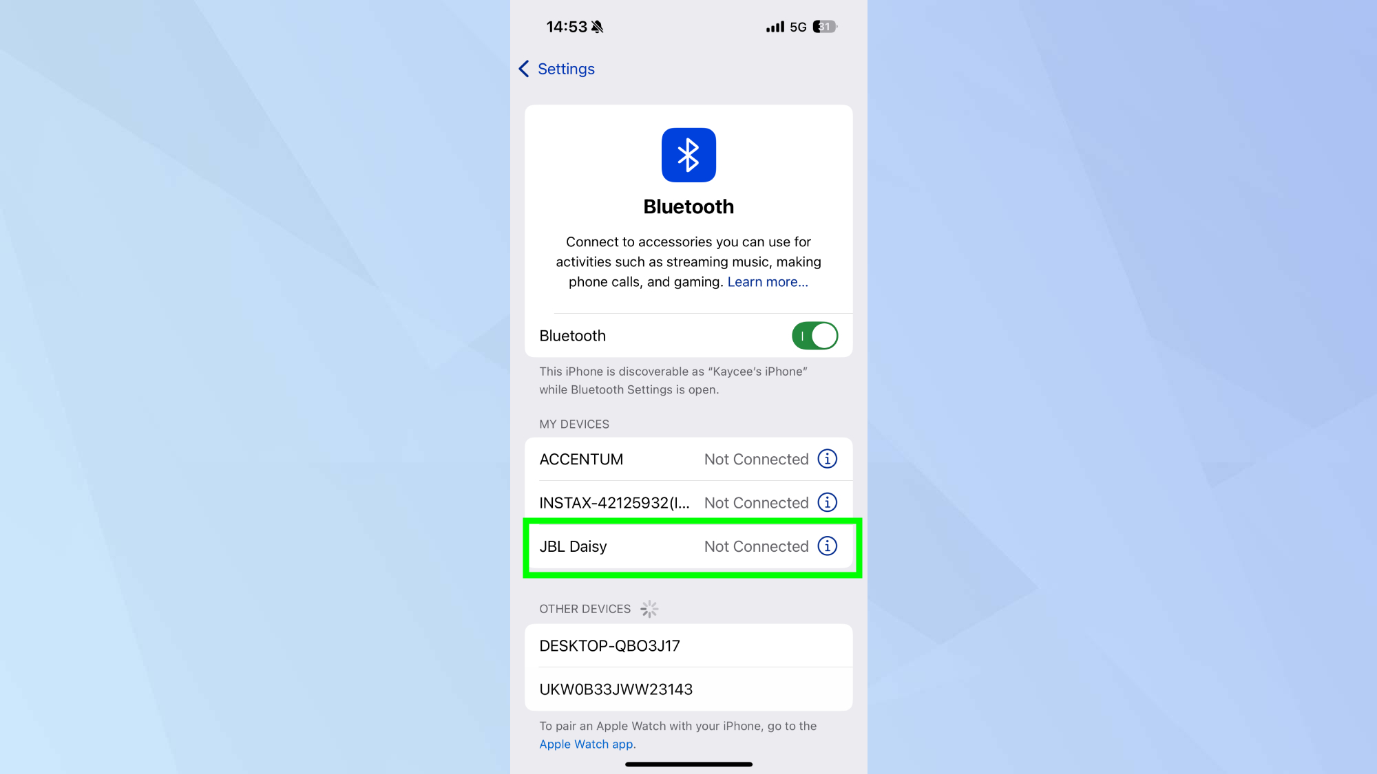 אפשרויות Bluetooth באייפון 