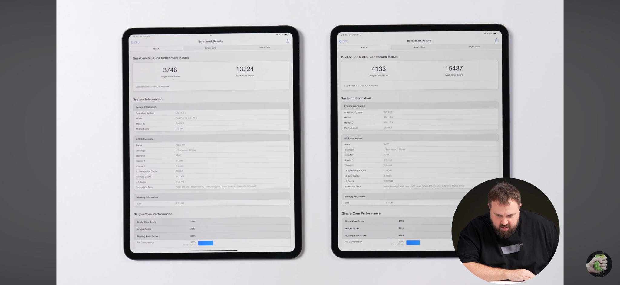 מדדים דלפו עבור M5 iPad Pro לעומת M4 iPad Pro מ- YouTuber Wylacom