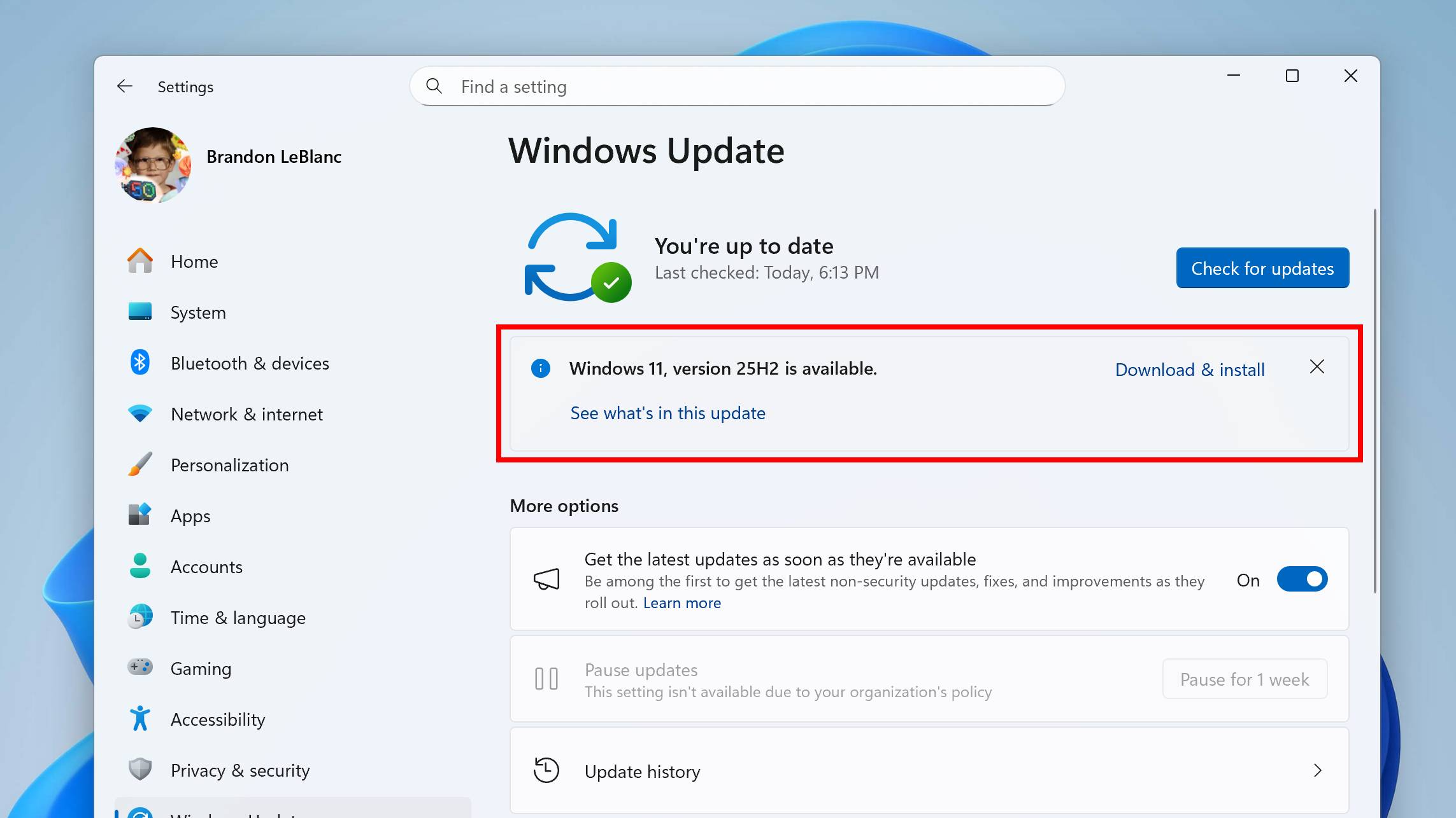 Windows 11 25h2 עדכון צילום מסך