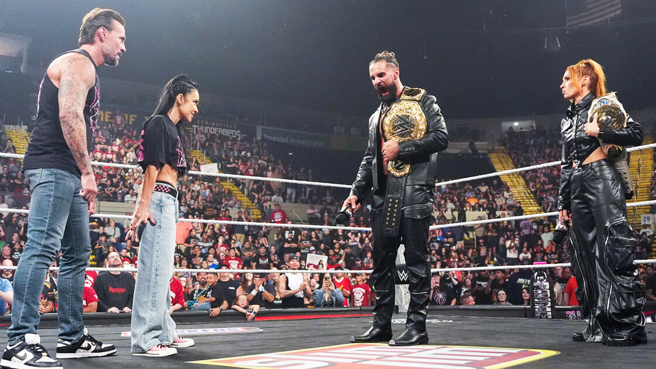 CM פאנק ו- AJ Lee מתמודדים עם סת 'רולינס ובקי לינץ' בפרק WWE Raw לפני WWE Rusglepalooza 2025