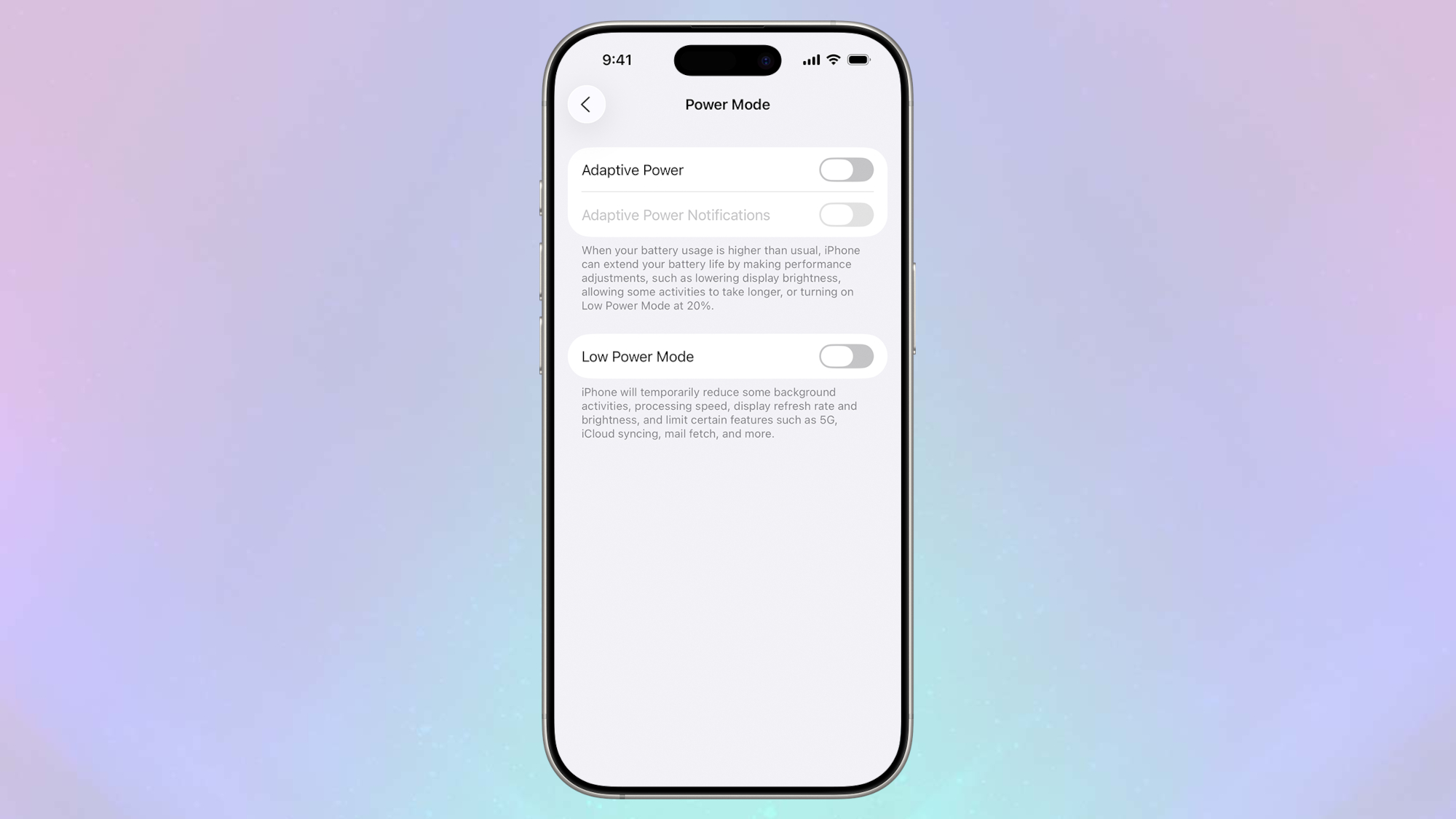 iOS 26 הגדרת כוח אדפטיבית ב- iOS 26