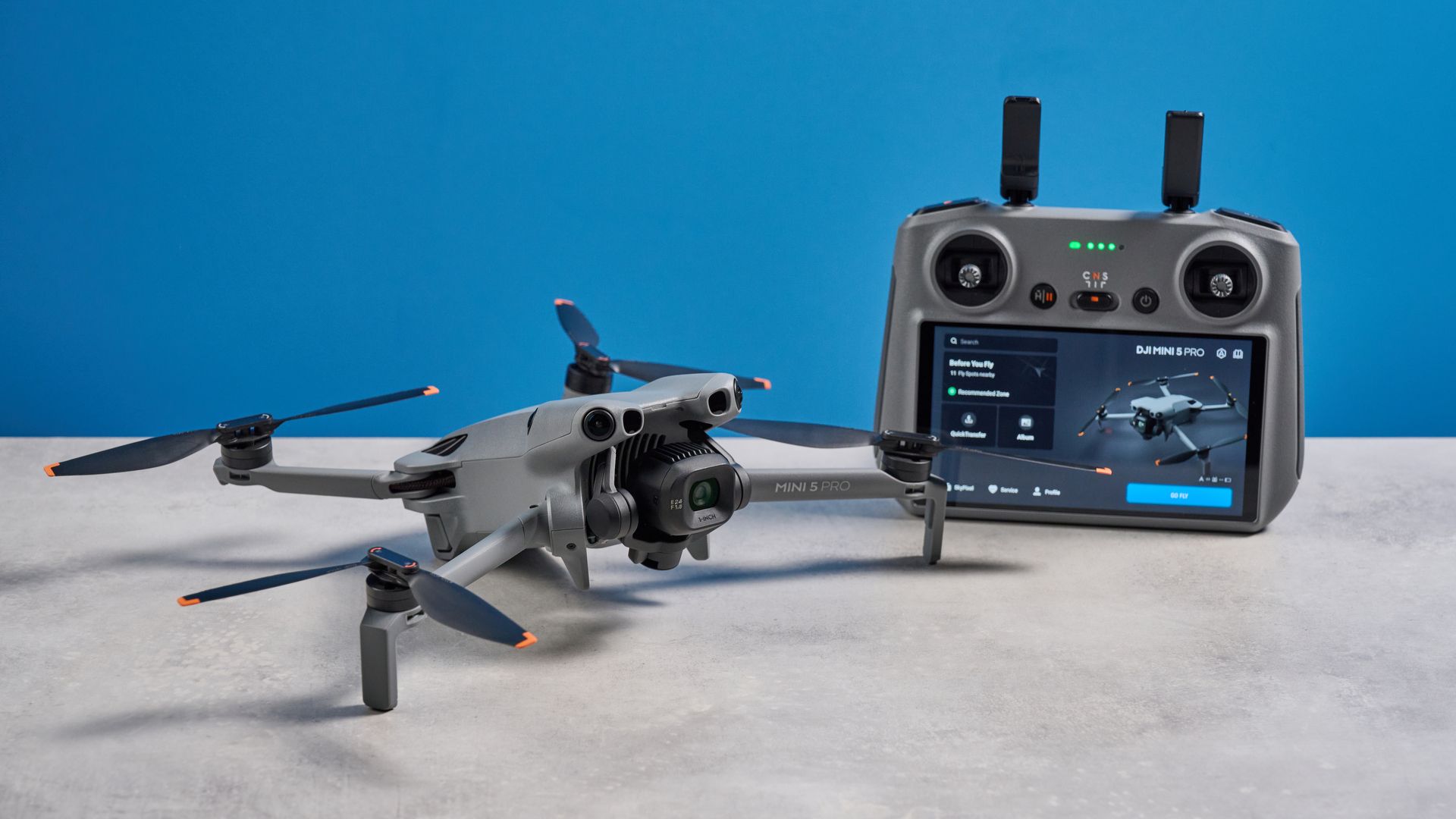 A dark grey DJI Mini 5 Pro drone