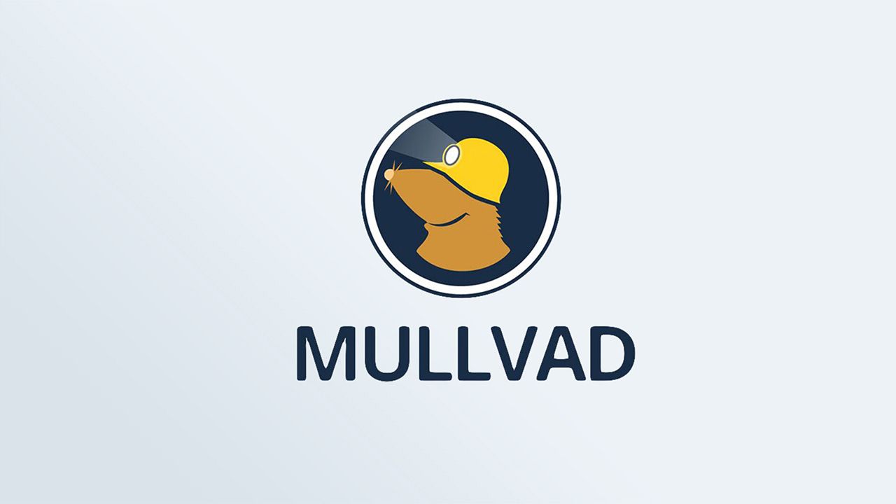 Mullvad "mole" logo, with "Mullvad" text on light background