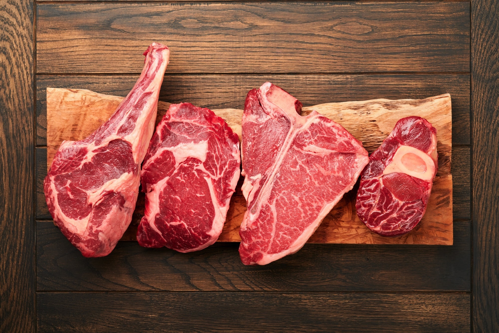Raw prime steaks.