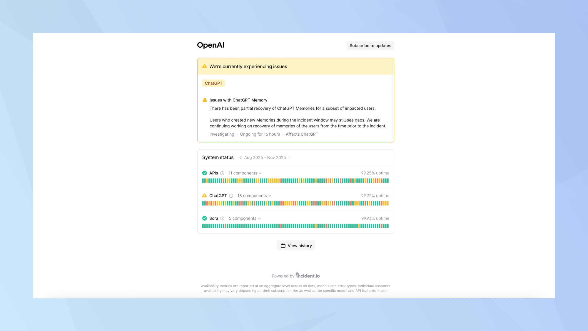 דף סטטוס OpenAI 