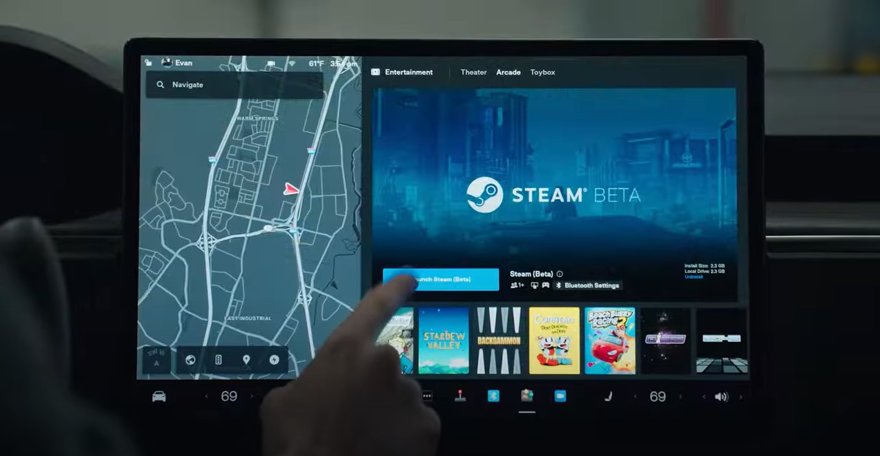 דגם s של טסלה עם הפעלת קיטור