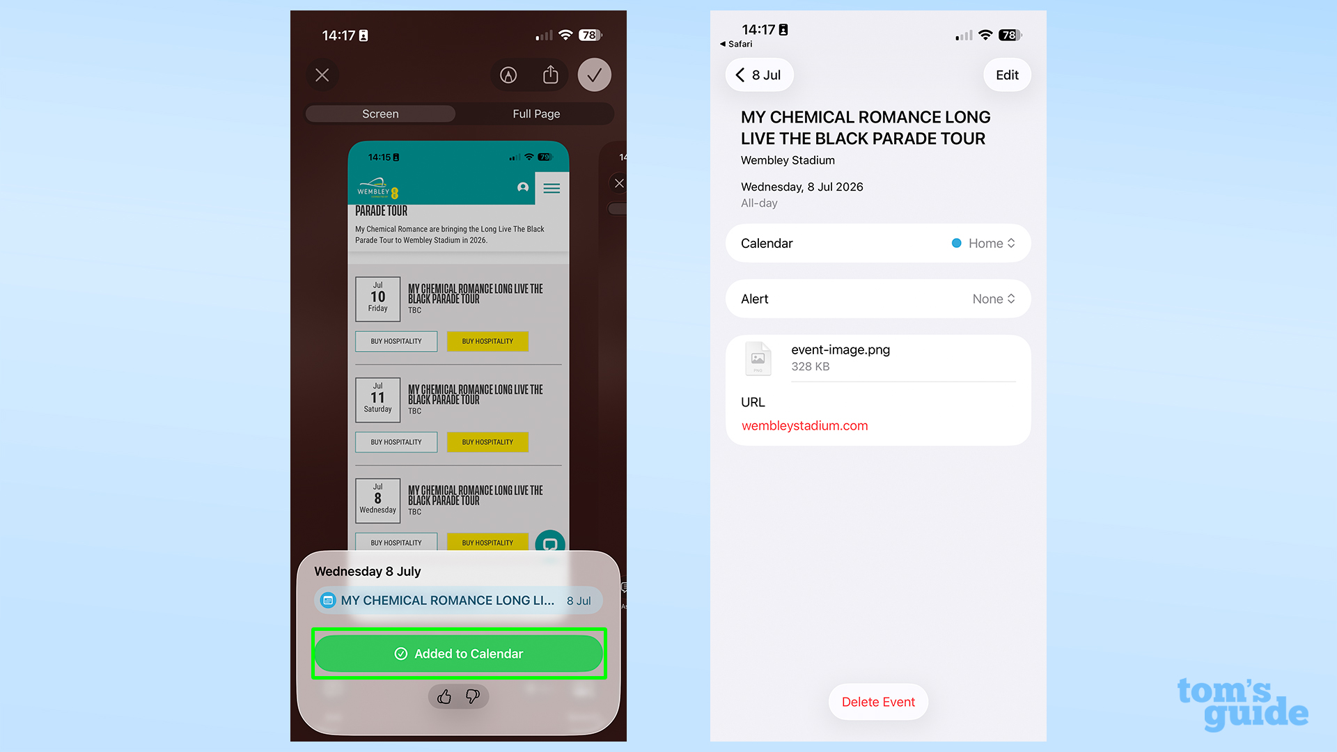 Apple Visual Intelligence נוספה לאישור היומן ולאירוע כפי שמוצג באפליקציית היומן