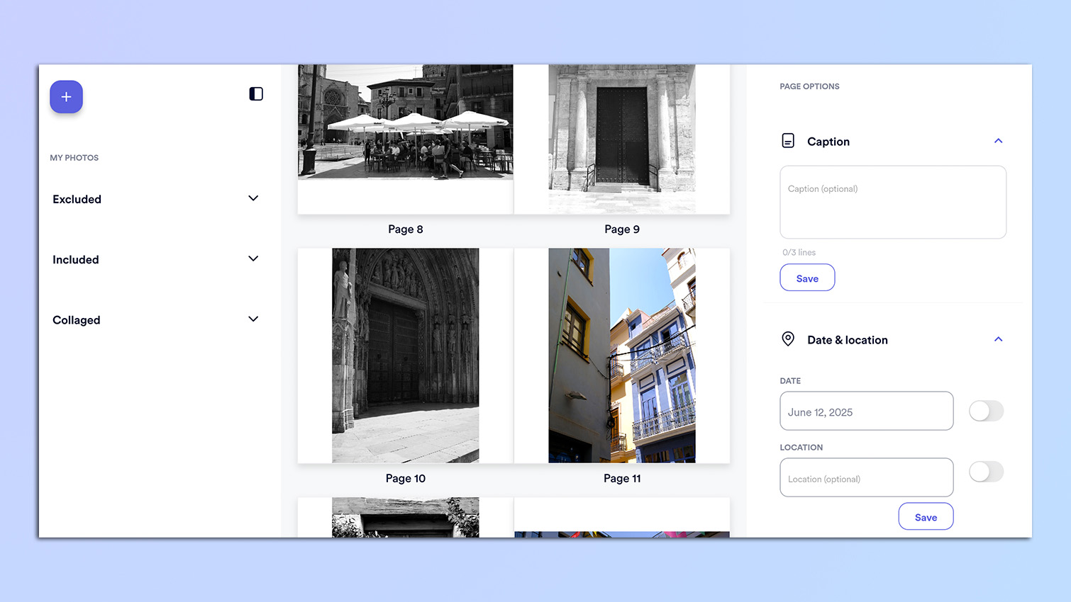 צילומי מסך מאתר Chatbooks שצולמו תוך כדי יצירת ספרי התמונות