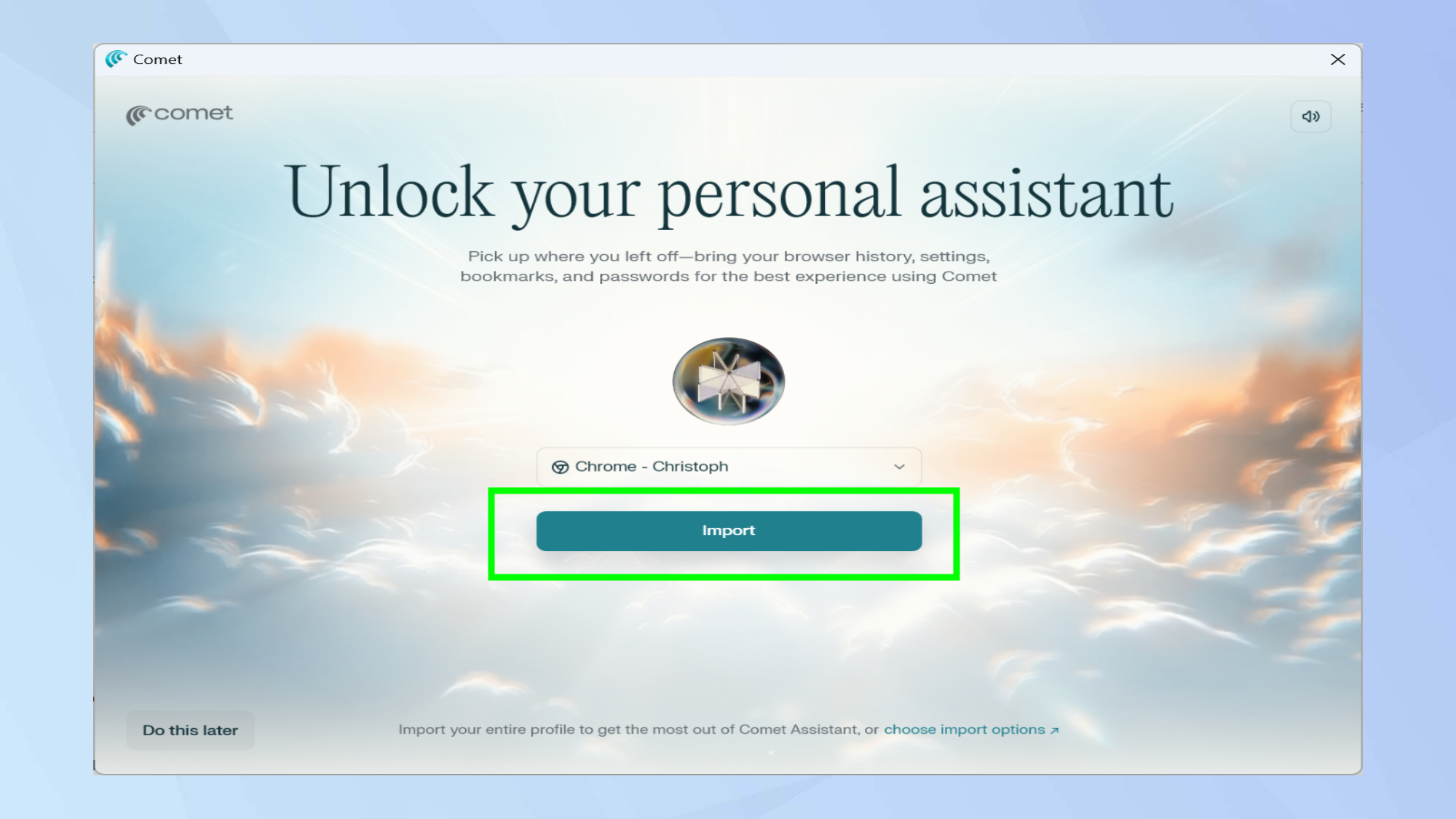 נתוני ייבוא ​​שביט