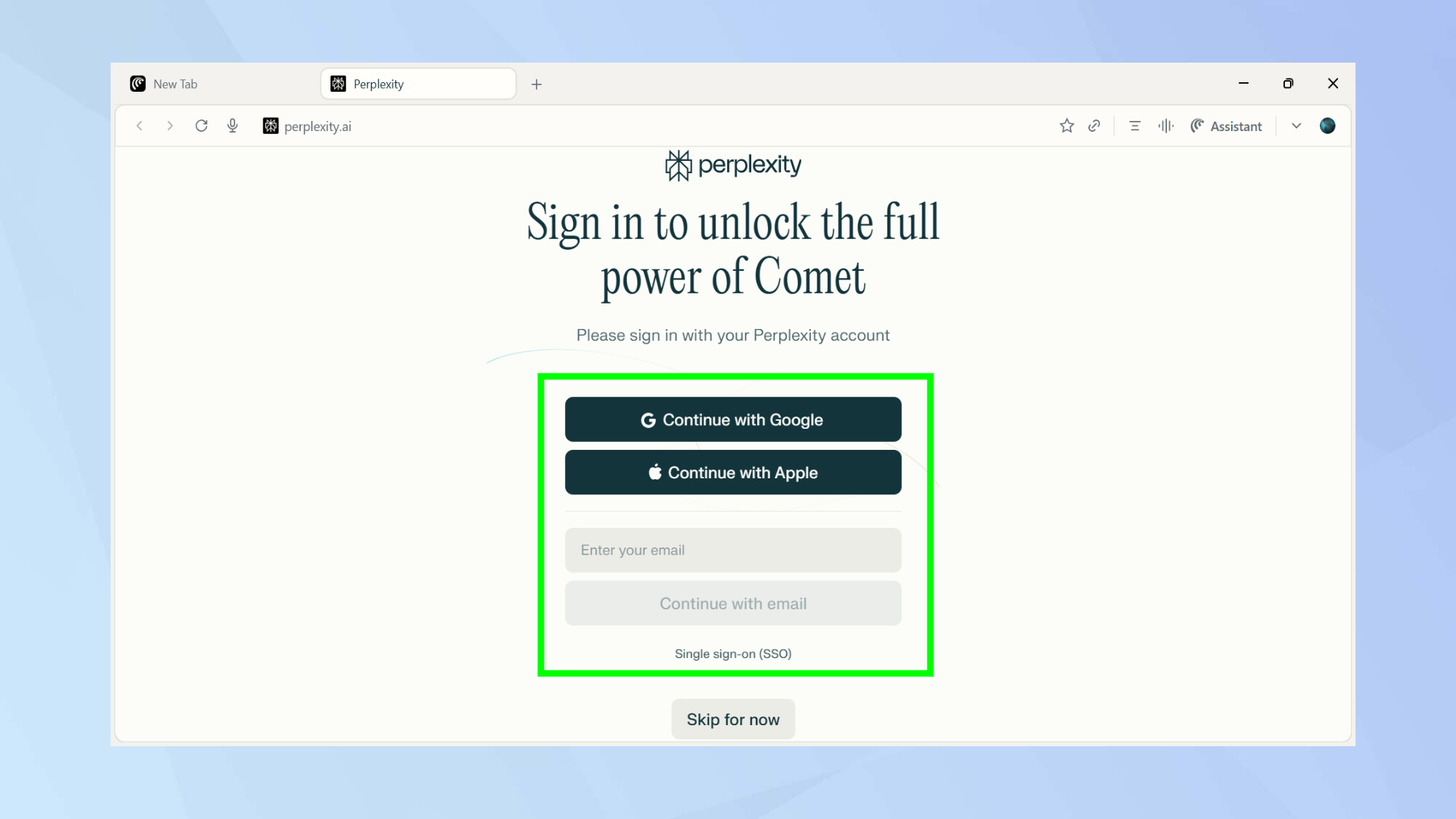 היכנס עם Perplexity