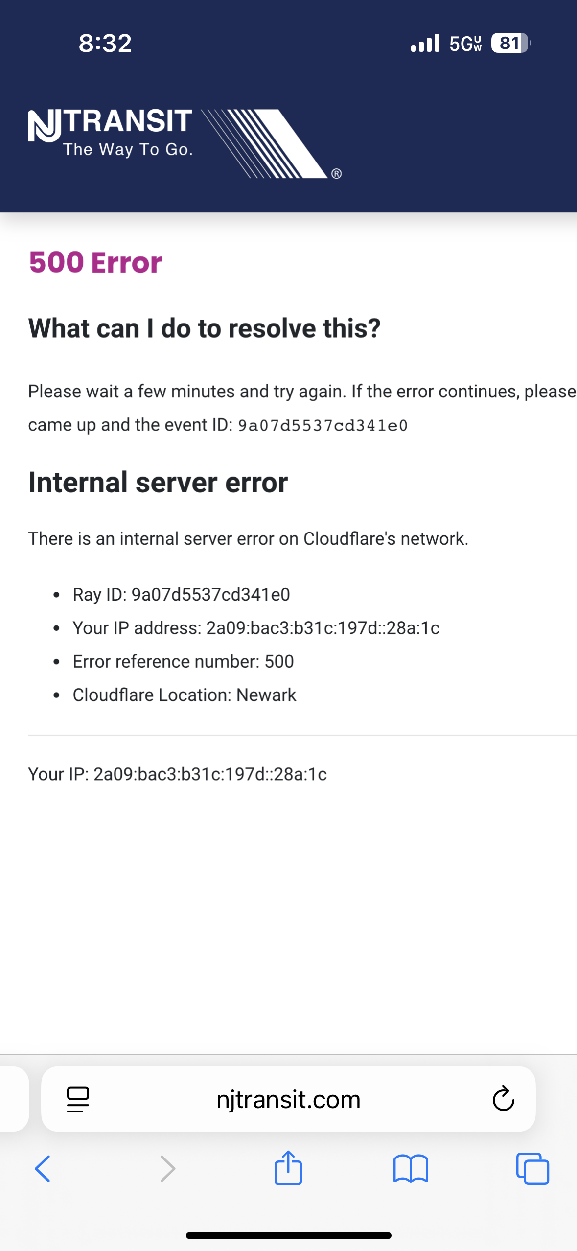 צילום מסך של אפליקציית NJ Transit