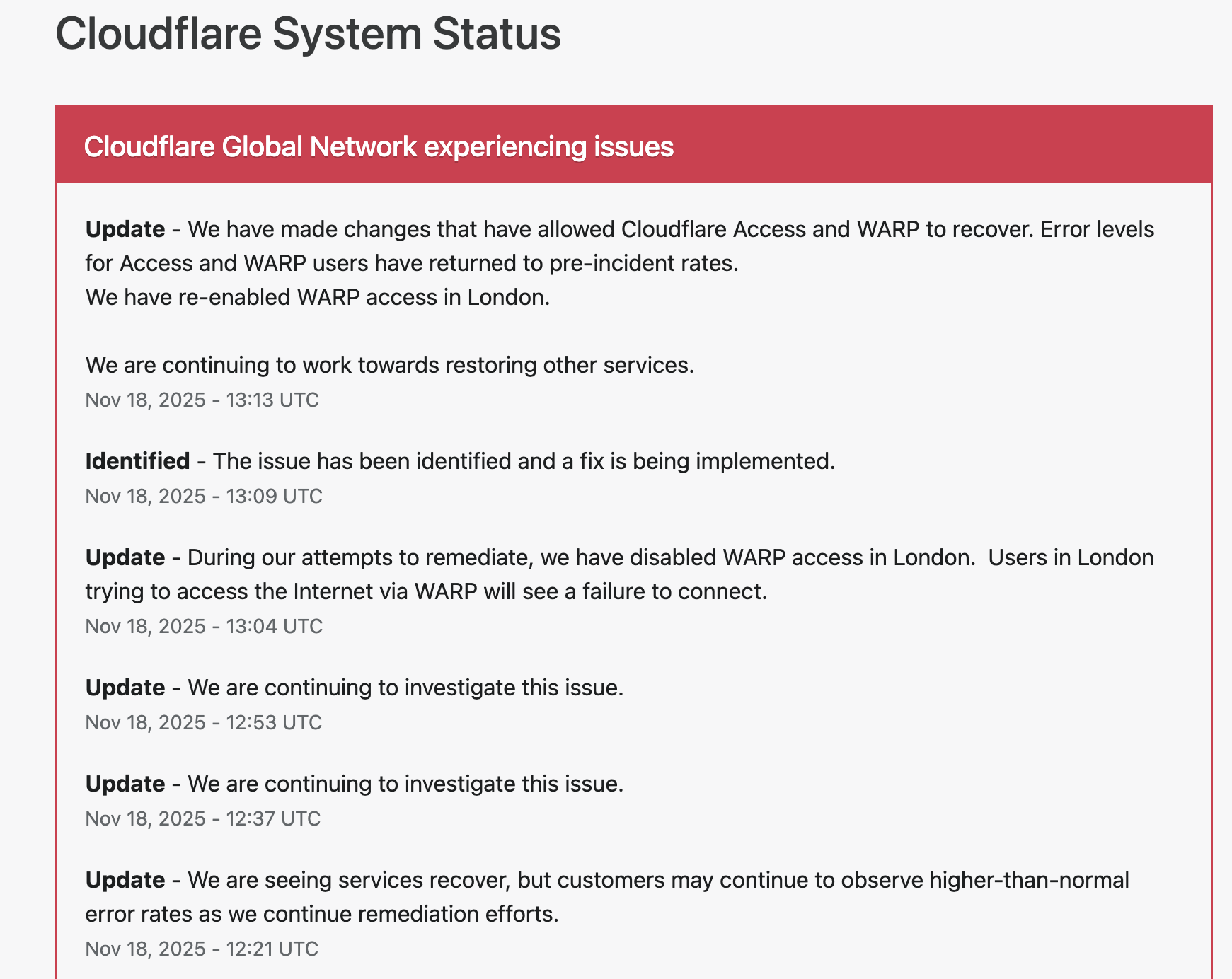עמוד השירות של Cloudflare