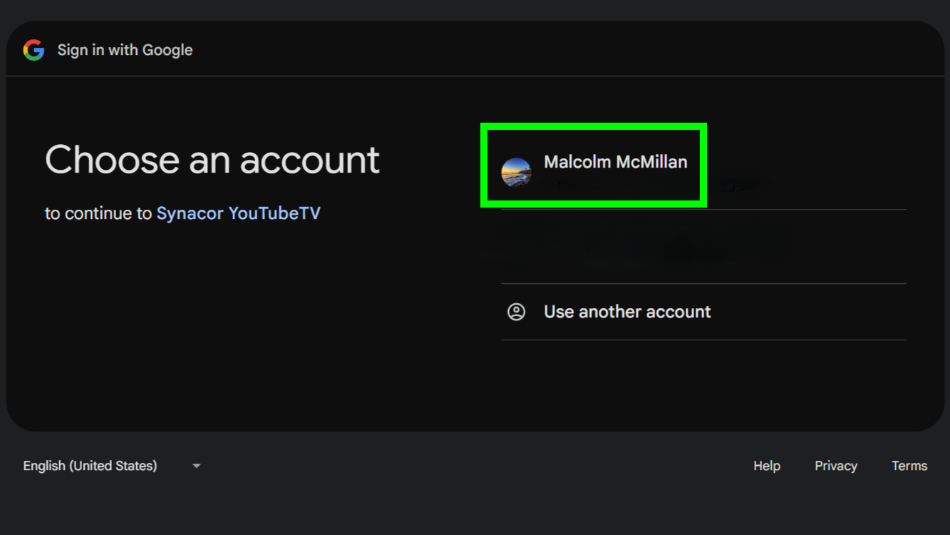 כיצד להוסיף YouTube TV ל-ESPN Unlimited: בחירת חשבון Google שלך.