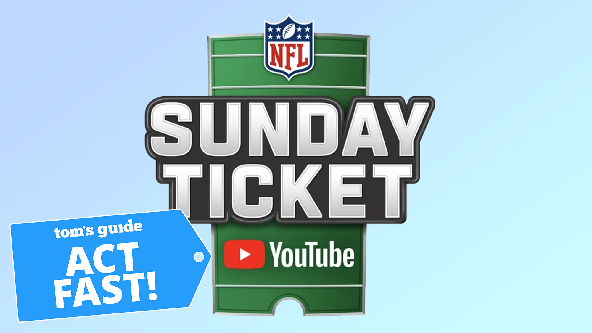 הלוגו של YouTube Ticket Sunday של NFL, עם מדבקה של Act Fast בפינה הימנית התחתונה