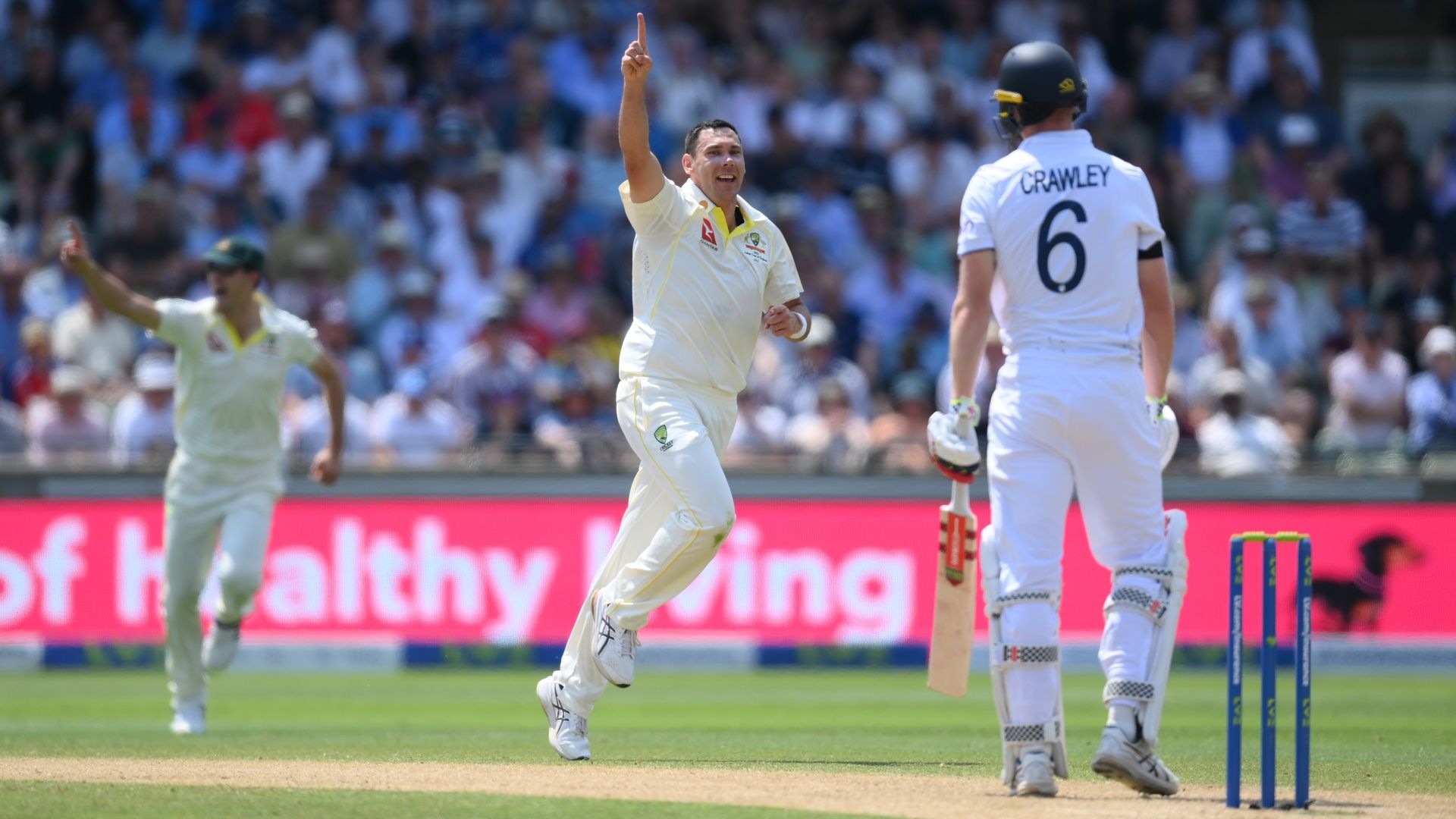 Australia's Scott Boland celebrating the wicket of England's Zak Crawley in the last Ashes series