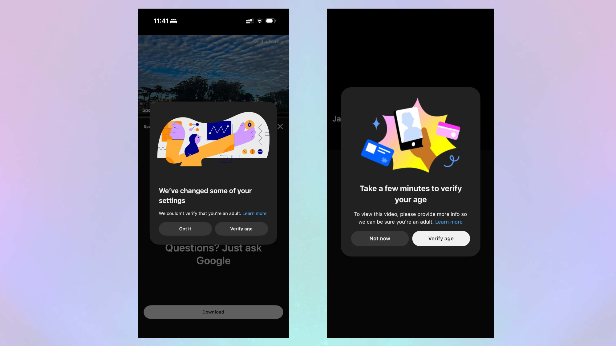 מסכי אימות חשבון YouTube