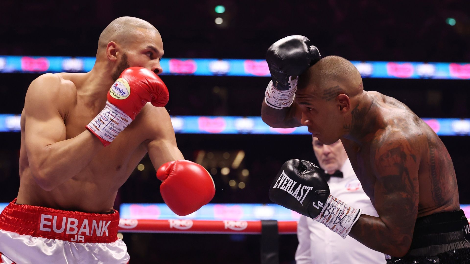 Conor Benn shielding from Chris Eubank Jr