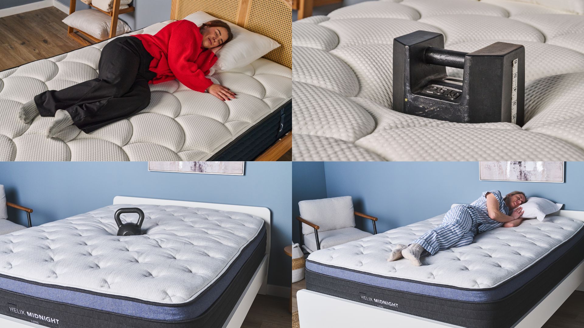 קולאז' של תהליך הבדיקה שלנו עבור מדריך המזרן הטוב ביותר עבור ישנים בצד