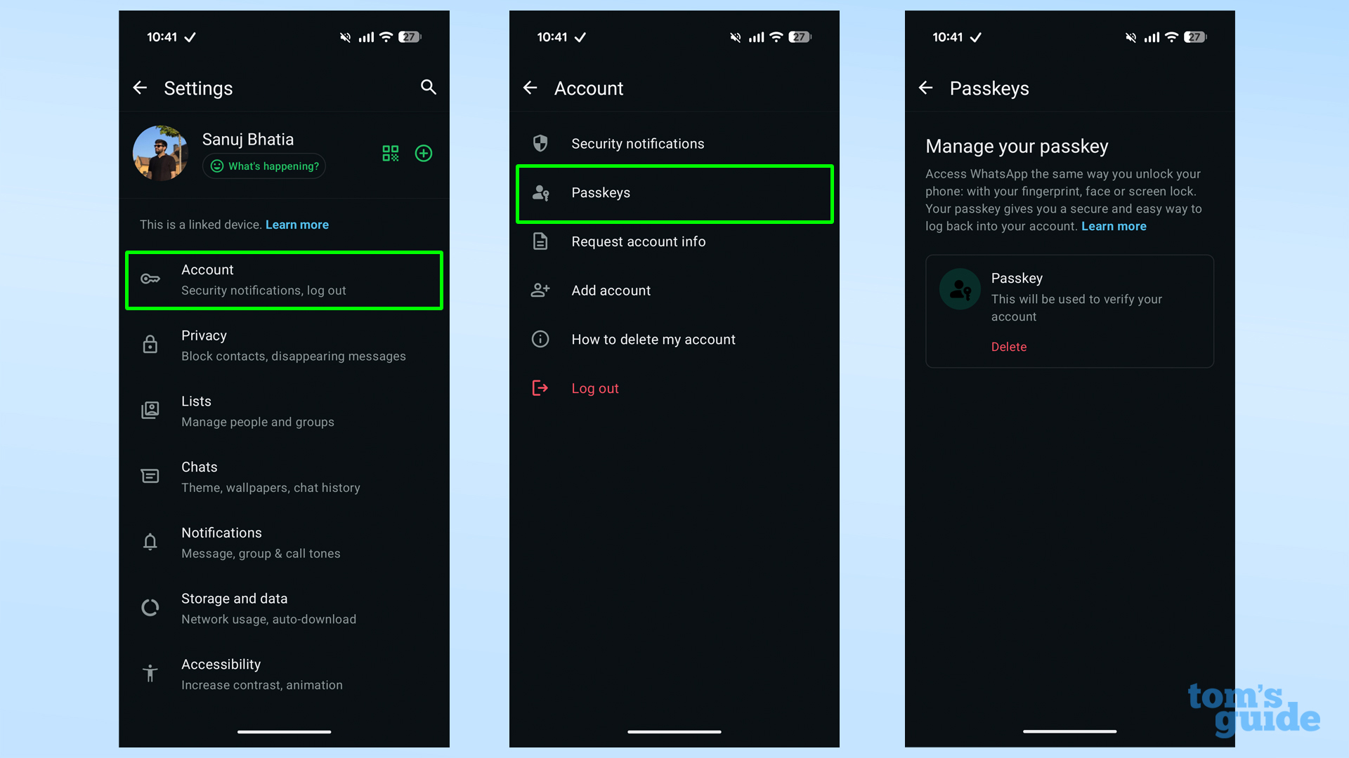 צילומי מסך המראים כיצד להוסיף מפתח סיסמה ל- WhatsApp