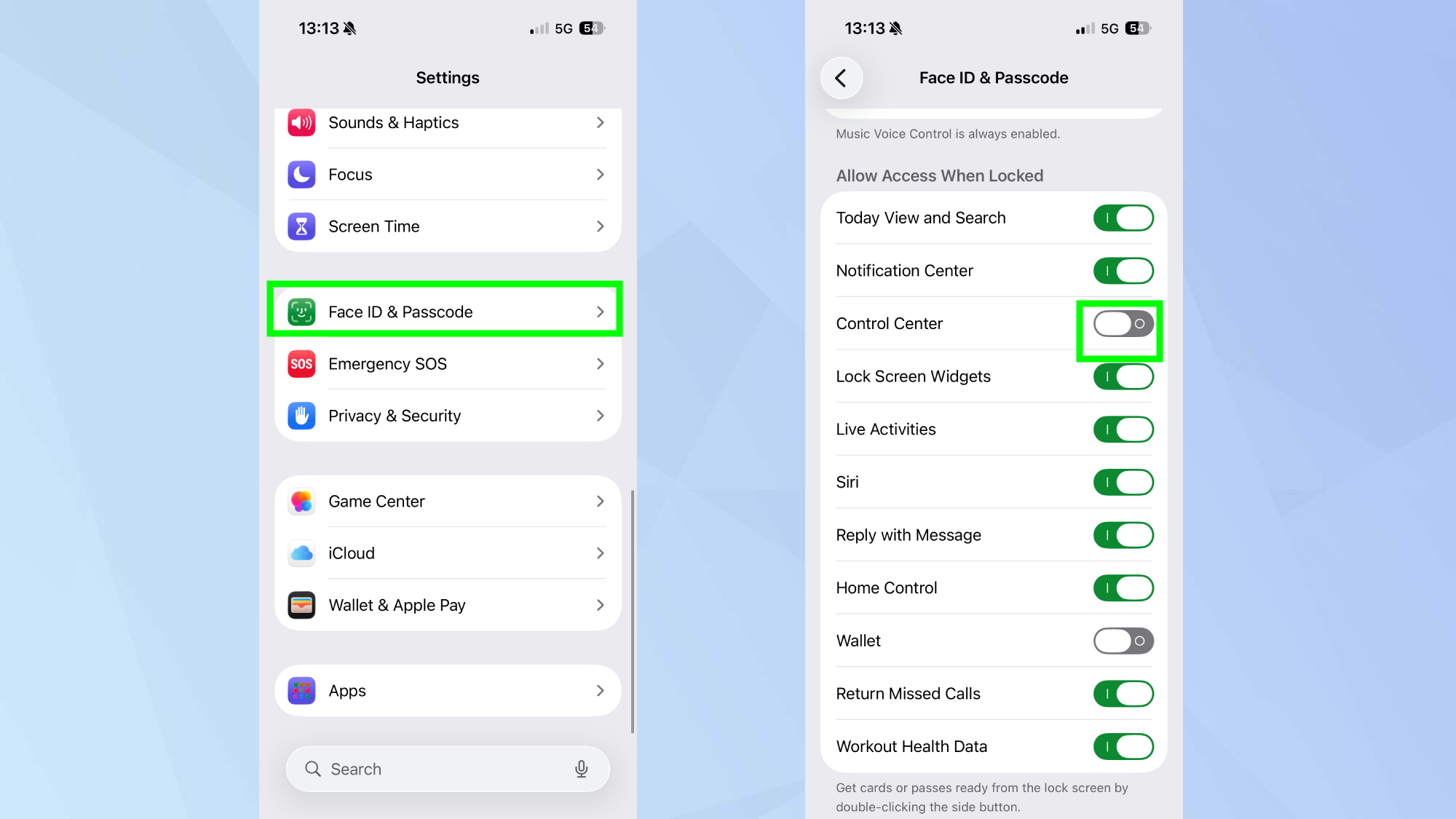 כבה את מרכז הבקרה באייפון 