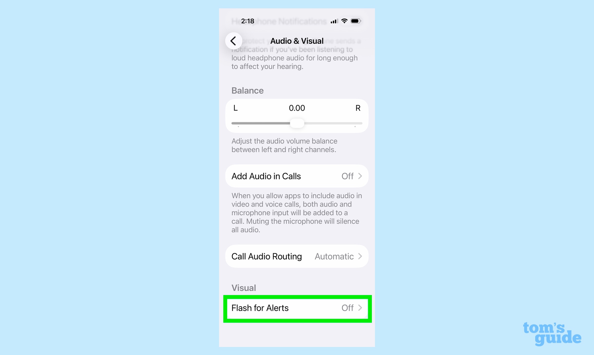 הפעלת Flash עבור התראות בהגדרות הנגישות של iOS 26