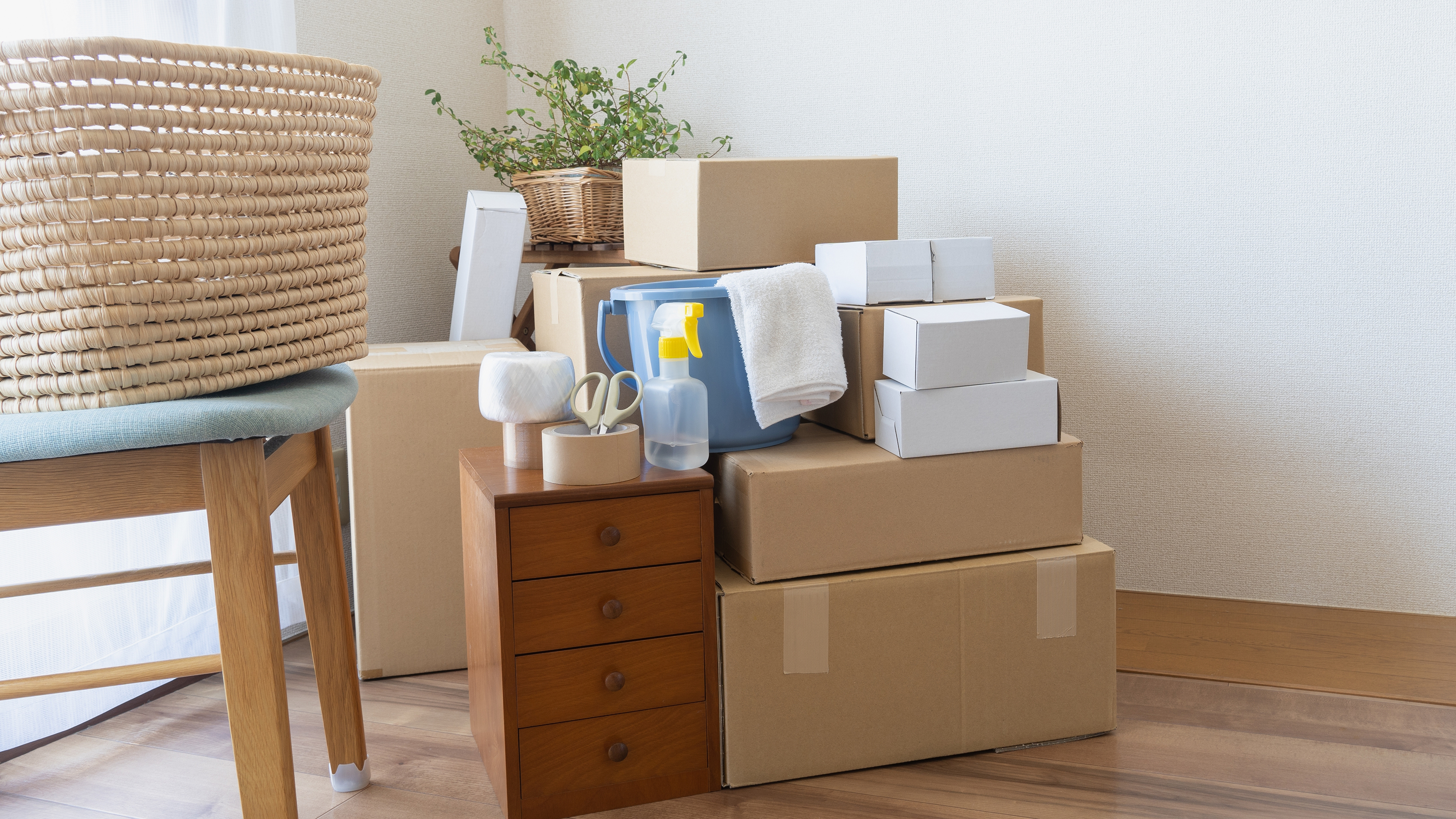 העברת קופסאות במסדרון עץ