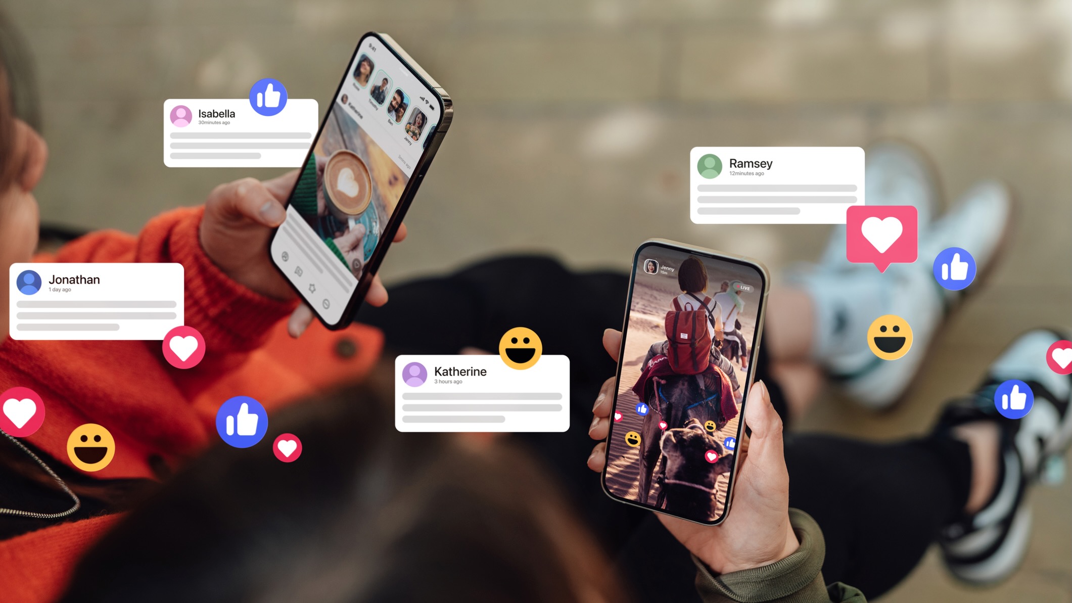 מספר טלפונים המציגים אפליקציות שונות של מדיה חברתית