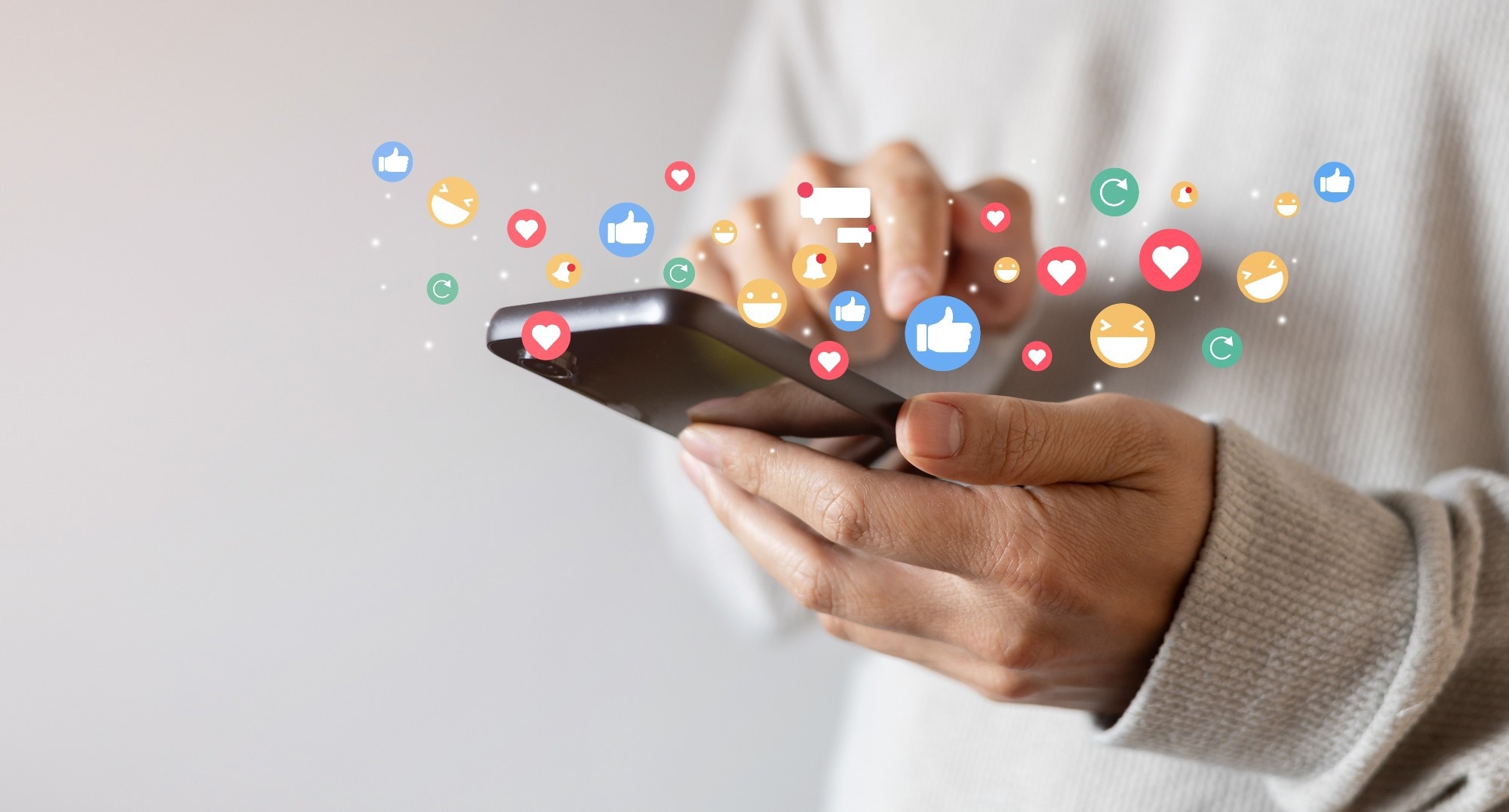 adult man hand hold smartphone and use social media network