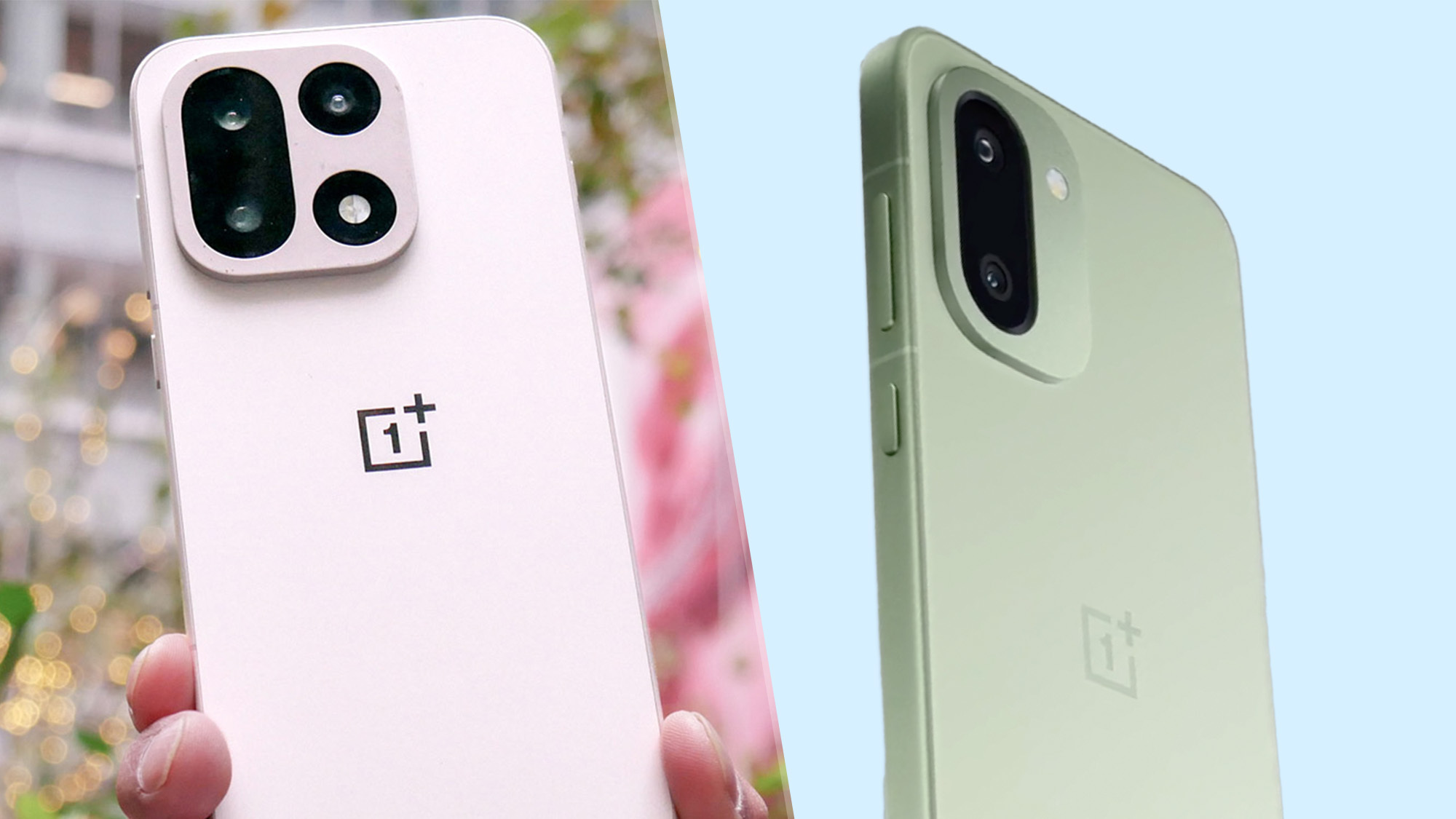 תמונה של OnePlus 15 לצד העיבוד הרשמי של OnePlus 15R