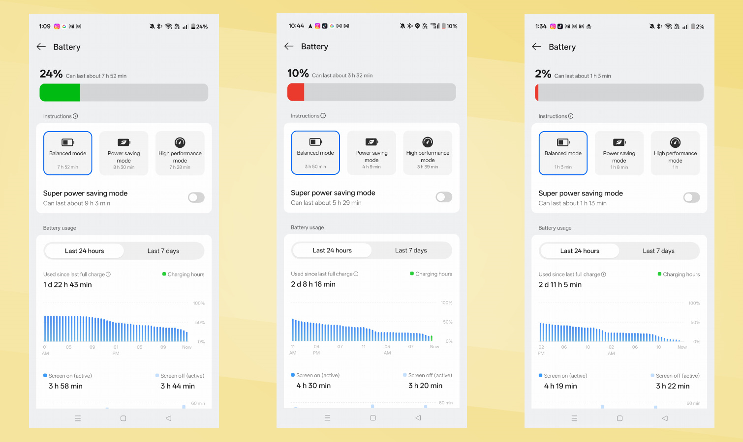 צילומי מסך של OnePlus 15 המציגים את חיי הסוללה.
