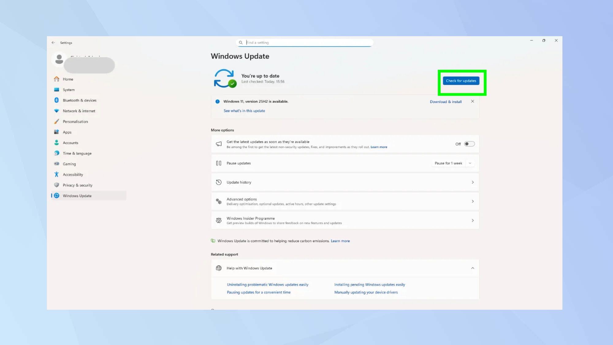בדוק אם קיימים עדכוני Windows