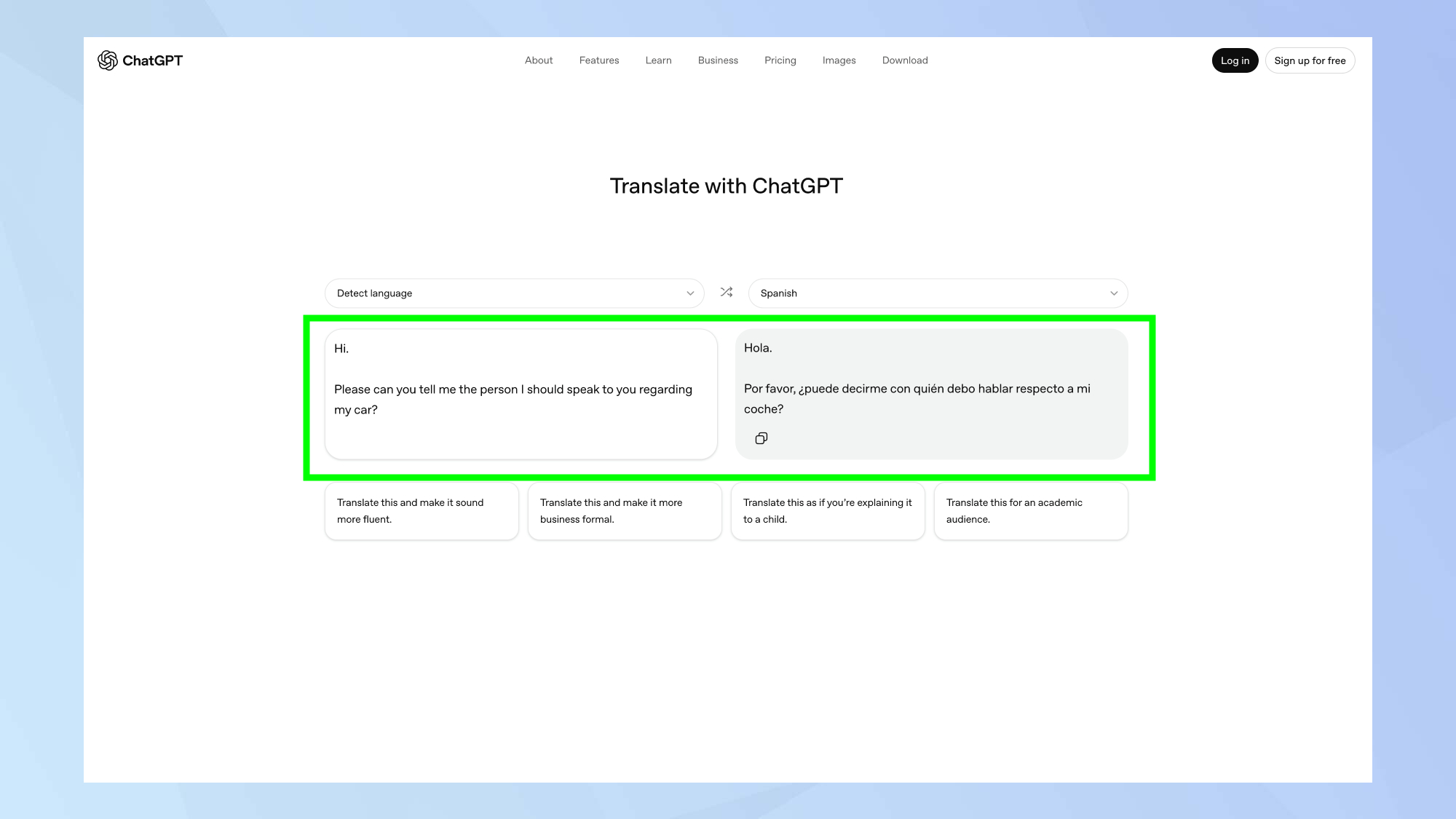 פלט ChatGPT Translate