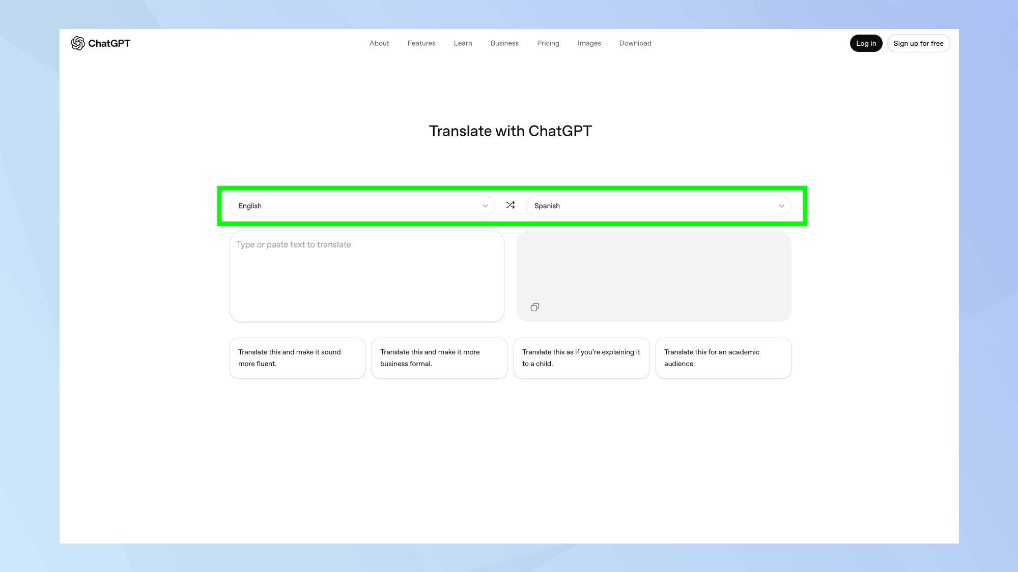 ChatGPT Translate שפות