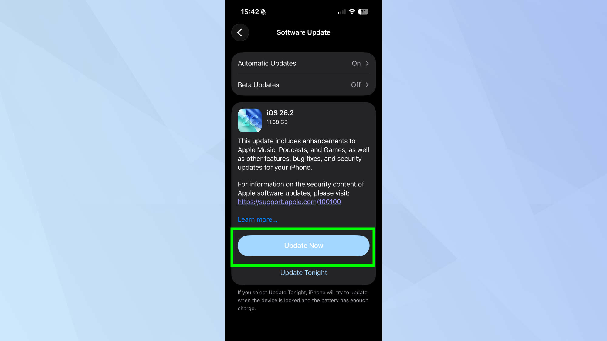 עדכון ל-iOS 26.1